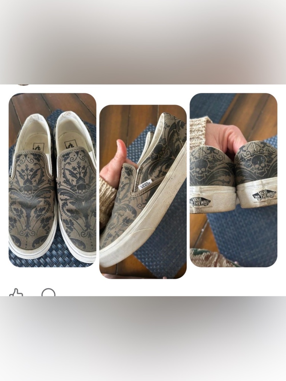 Skull 💀 Vans olive green black and White Slip-On Sneaker